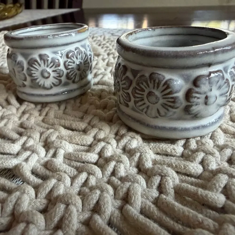 Threshold napkin and two pottery napkin rings